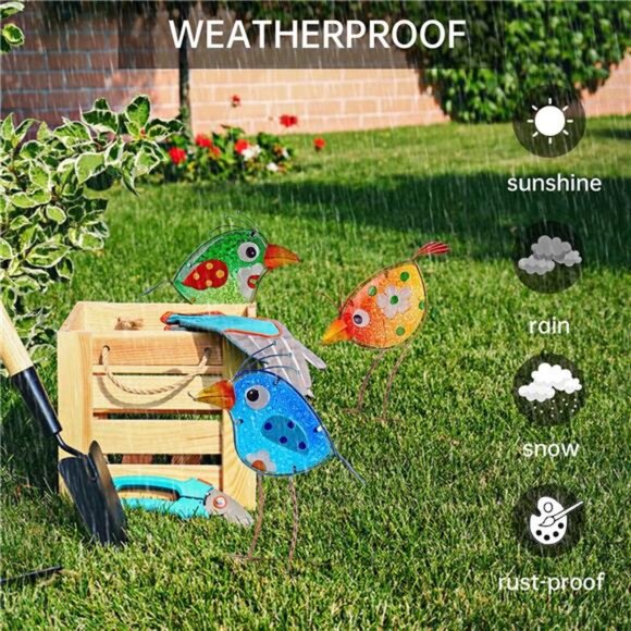 Garden Decor for Outside - Outdoor Statue Decorations Metal Bird Glass Yard Art - Picture 4 of 7